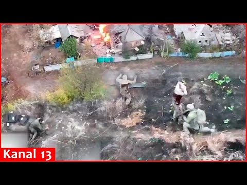 Russians who came out of burning houses hit by a drone, surrendered to Ukrainian soldiers