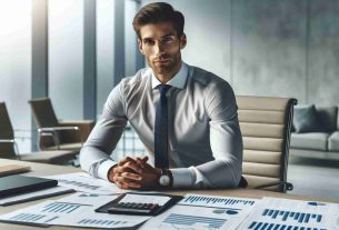 Realistic HD photo of a man with a leadership role in a modern white-collar company, positioned at an office desk with financial reports scattered on it, looking confident and ready to make significant decisions. Explore how his physical demeanor expresses his readiness for responsibilities. He should be wearing a formal shirt and tie, indicative of a corporate environment.