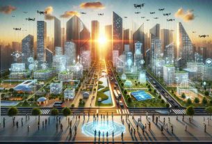 A high-definition, realistic image capturing the essence of 'Architecting Innovation: A Vision for the Future'. This would include an array of futuristic architecture designs in a vibrant cityscape. Buildings that incorporate sustainable materials, green spaces and solar panels. It could also feature diverse individuals of varying gender and descent engaging with innovative technologies, such as holographic blueprints and autonomous vehicles. The scene may be set against a backdrop of a clear sky with drones buzzing overhead. The setting sun could cast a warm glow, symbolizing the coming of the future.