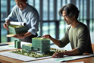 High definition photo of a celebrated architect who is renowned globally for their contributions to sustainable design. This individual is engaged in their work, showcasing a scale model of a green building they designed. Key elements of their design ethos, such as use of renewable resources, energy-efficient features, and integration with the natural environment, should be clearly visible in the model. The architect's descent should be South Asian, and their gender should be female.