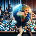 Create a realistic HD image that symbolizes high-stakes leadership changes and global initiatives. The image is divided into two sections. On the left, illustrate a game of chess in a corporate boardroom, indicating the strategic decision-making process. Include diverse leaders sitting around the table: a Caucasian male, a Black female, an Asian male, and a Hispanic female, all in professional business attires. On the right, depict a world globe with hands of different descent, colour and gender placing puzzle pieces on it, symbolizing global collaboration and unity. The diverse hands include a Middle Eastern male, a South Asian female, a White male, and a Black female hand. Ensure details are crisp and clear, giving it a high-definition quality.