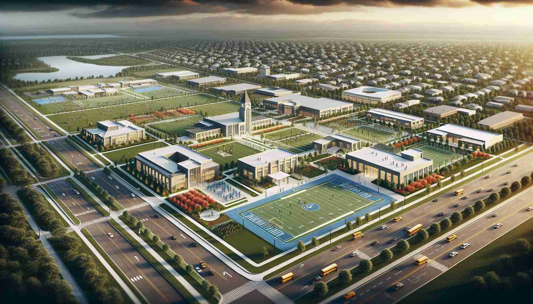 A high-definition rendition of the modernization of infrastructure at a generic school district, reminiscent of the Mohawk Area School District. This could feature state-of-the-art classrooms equipped with smart boards, computer labs with cutting-edge technology, and accessible facilities. The modern infrastructure could also extend outdoors, showcasing renovated sports fields, energy-efficient buildings, wide pedestrian paths, and exquisite landscaping. Ascertain a blend of traditional architectural aesthetics with modern design elements, revealing a seamless amalgamation of the old and the new.