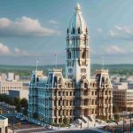 High-definition realistic image of an iconic, revitalized landmark in the city of Harrisburg. The landmark should appear as if it had just been restored, with fresh paint, clean surroundings, and any distinctive architectural details sharply defined.