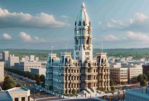 High-definition realistic image of an iconic, revitalized landmark in the city of Harrisburg. The landmark should appear as if it had just been restored, with fresh paint, clean surroundings, and any distinctive architectural details sharply defined.