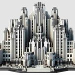 A high-definition, realistic image showcasing the splendor of Art Deco architecture. It should feature a majestic building with distinctive patterns and geometric shapes, dazzling materials, and a towering, skyscraper-like structure. The architectural style emphasizes different materials such as concrete, glass, and steel with clean lines and repetitive patterns characteristic of the Art Deco period. There should be a lot of emphasis on the vertical lines, rising tower-like structures and the overall extravagant, yet elegant look of the building.