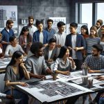 High-definition, realistic image representing efforts to address inequity in architectural education. The image portrays a diverse group of students from various descents - Asian, Black, Hispanic, Middle-Eastern, Caucasian, and Native American, both male and female. They are actively engaged in an architectural design class, sharing their ideas, helping each other, and receiving guidance from instructors of different descents and genders as well. In the background, one can see blueprints, sketches of buildings, architectural models, and computers with CAD software open, symbolizing advanced learning resources and technology at their disposal.