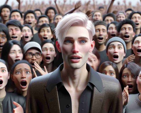 High-definition, photorealistic image of an androgynous, unidentified public figure making a surprise announcement that leaves a multicultural group of fans visibly stunned and speechless.