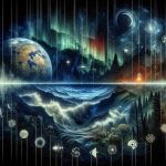 A fine-detailed, high-definition image showcasing some of Earth’s mysteries. The concept is unique and unprecedented, fusing auditory metaphors with visual representation. Imagine a hauntingly beautiful visual symphony that portrays mystical elements like the Northern lights, deep sea trenches, dense jungles, vast deserts, and towering mountains. Paired with sound symbols or icons, these elements serve as an embodiment of the diverse soundscapes around our precious planet.