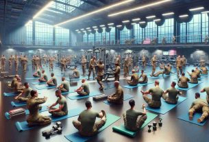 Highly detailed and realistic image showcasing the new initiative designed to enhance the well-being of soldiers. This can be depicted through a variety of scenes such as soldiers participating in wellness programs, engaging in regular physical training sessions, or interacting positively with their peers and superiors. The scene could be set in a modern military facility complete with latest equipment and technologies. A clear focus should be on the overall environment that radiates positivity, camaraderie, and dedication to personal and collective well-being.