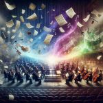 Create a realistic, high-definition image that encapsulates the concept of 'Revitalizing the Symphony: A Harmonious Transformation.' Show an old, worn-out orchestra stage morphing into a bright, modern one. Loose music sheets fluttering around, some converting into digital formats on tablets. The lighting gradually changes from dim to vibrant. A spectrum of musical instruments is visible - some archaic and fading while some are modern and luminous, underscored by the transformation of the symphony. Each transformation emanates a soft wave of music notes visually representing the harmony. The entire transformation is observed from a perspective as if seated in the theater audience, providing the feel of witnessing a live symphony revival.