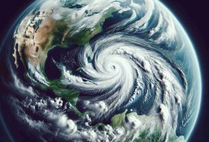 Create a vivid, high resolution image illustrating the transformation of a tropical storm, named 'Oscar', into a powerful hurricane. Show a satellite view, revealing swirling clouds and intense, raging weather systems. The image should convey the storm's progression from a relatively mild weather phenomenon to a catastrophic, all-encompassing hurricane.