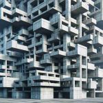 Generate a high-definition, realistic image showcasing the innovative designs characteristic of the work of an iconic mid-20th-century architect, known for their Brutalist style. Capture the essence of stark and bold architecture, emphasizing on complex spatial sequences and stark concrete forms.