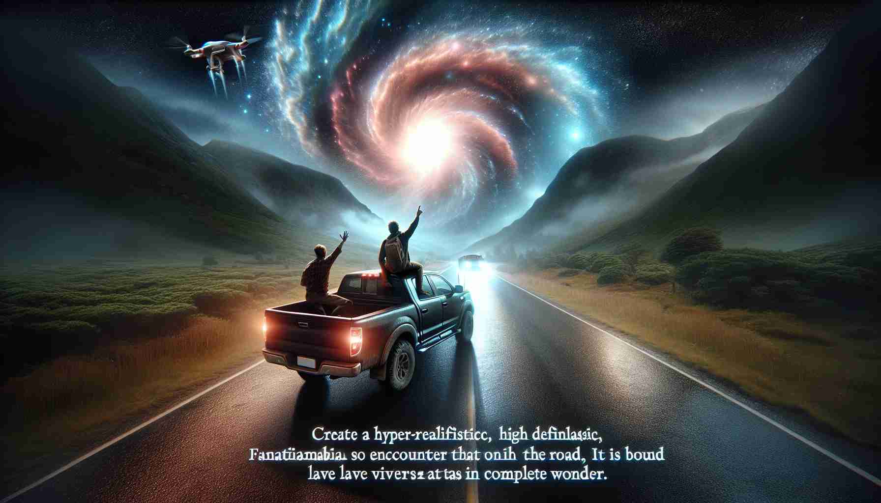 Create a hyper-realistic, high definition image depicting a phenomenal encounter that a star experienced on the road. The event should be so astonishing, it is bound to leave viewers in complete wonder.