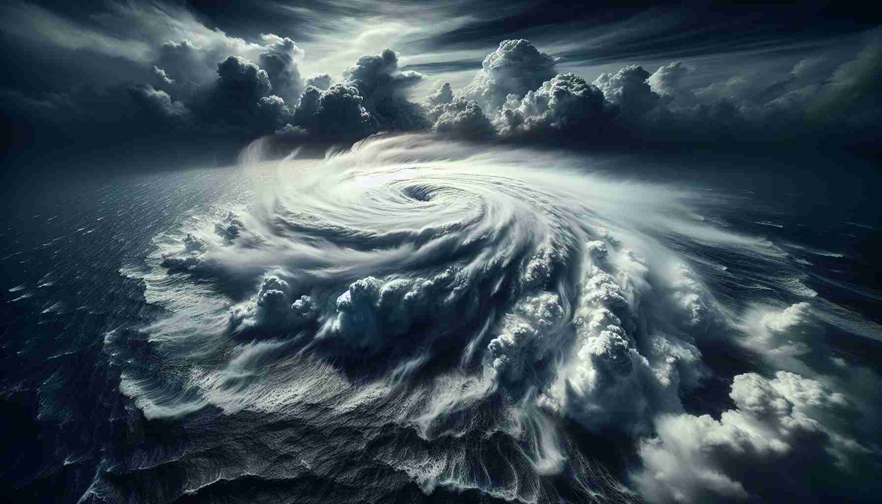 Generate a high-definition, realistic image of a new tropical disturbance forming in the Atlantic Ocean. The image should capture the swirling clouds, the rough seas, and the ominous feeling of the approaching storm, while offering a view of the vast expanse of the ocean beneath. The storm should appear powerful, its winds picking up speed and water from the ocean, showing the colossal nature of such weather phenomena.