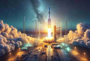 High-definition, realistic illustration of a new generation satellite communication network launched by a private aerospace manufacturer and space transportation company. Show the scene in vivid detail, with the rocket surging up into the brilliantly lit sky, trailing a column of white smoke. Capture the logistics and infrastructure involved in the process on the ground, including launch pads, support staff, and intricate machinery. Evening measurements should apply for the scene to strike an appropriate balance between the radiating sunshine and the awakening stars.