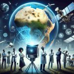 Create a high-definition, realistic image that depicts the revolution in Earth observation taking place in Africa. The image includes an innovative piece of technology designed for this purpose being unveiled. Around the technology, there are African scientists of various descents - Black, North African, and Afro-Caribbean - both men and women showcasing the device. The background is a map of Africa to highlight the continent-wide impact of this technology. Additionally, there are visual elements indicating technological advancement, such as satellite signals, digital screens, and futuristic tech designs. Excitement and anticipation fill the atmosphere as this game-changer enters the realm of Earth observation.