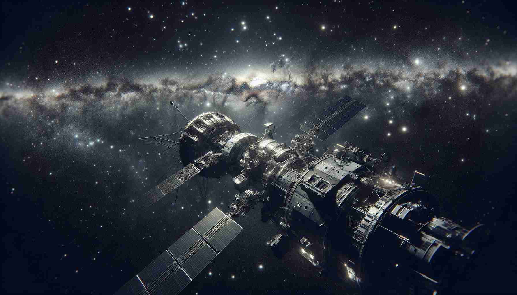 A detailed, realistic representation of the depth and magnitude of space technology exploration. The scene could involve a high-definition view of an intricate spacecraft floating in the expanse of the cosmos. Immaculate constellations and far-off galaxies might glimmer in the distance, illuminating the craft's metallic surfaces. The spacecraft might bear advanced instruments and devices, signalling a narrative of scientific progress and technological innovation. The deep blackness of space forms a stark contrast with the stern cold steel of the spacecraft, dramatically encapsulating the essence of our endeavours to understand the universe around us.