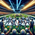 Illustrate a highly detailed, realistic image of an unexpected intense showdown in a professional American football game. The scene could include intricately designed uniforms, a well-lit massive stadium filled with eager audiences, and a climactic moment that could potentially overturn the predictions. Emphasize the dramatic showdown between two teams, capturing the high-stakes tension, surprise, and the spirit of competitive sports.