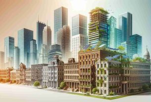 An HD image that portrays the evolution of urban architecture, focusing on the transition from traditional building concepts to sustainable, eco-friendly designs. The image should begin with older, classic architecture on the left, gradually transitioning into more modern, environmentally conscious structures on the right. Incorporate elements such as solar panels, green roofs and ecological building materials to represent the modern, sustainable design concepts.