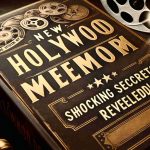 A detailed image of a newly released memoir from the golden era of Hollywood, suggesting shocking secrets unveiled. The book has an old-fashioned, sepia-toned cover, with the title 'New Hollywood Memoir', accompanied by the tagline 'Shocking Secrets Revealed!' The cover hints at the glamour and mystery of the film industry, featuring symbols like a vintage film reel, an antique camera, and a spotlight shining on a silhouette.