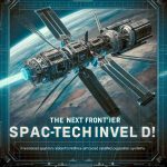 Generate a high-definition, realistic image that represents a revolutionary breakthrough in space technology. The image should feature a futuristic spacecraft, possibly new satellite designs or advanced propulsion systems, in a poster-like setting with the heading text 'The Next Frontier in Space-Tech Unveiled!'