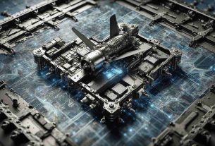 High-definition image showcasing an advanced airborne intelligence processing technology revealed by a defense contractor. The image highlights the technology's intricate design, emphasized by its detailed components and futuristic aesthetics. The technology appears distinct and cutting-edge, illustrating the advancement of defense technology.