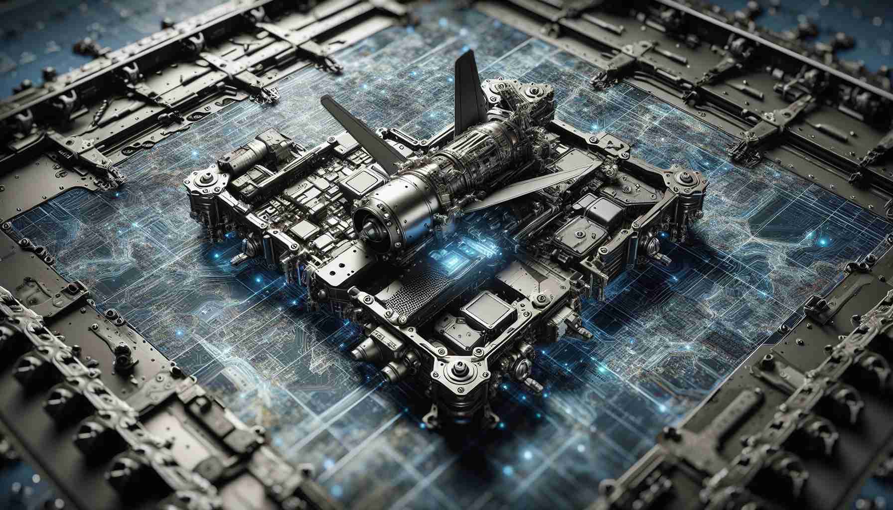 High-definition image showcasing an advanced airborne intelligence processing technology revealed by a defense contractor. The image highlights the technology's intricate design, emphasized by its detailed components and futuristic aesthetics. The technology appears distinct and cutting-edge, illustrating the advancement of defense technology.