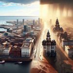 A high-definition, realistic image of the dramatic transformation of Liverpool's landscape, which has caused a split in opinions among the city's residents.