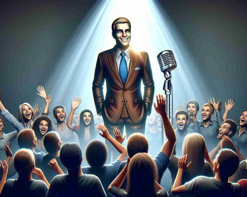 A realistic image in high definition depicting an unidentifiable but charismatic celebrity guest surprising a lively audience on a popular podcast. The celebrity guest could be characterized by an elegant suit, a brilliant smile, and a captivating aura, while the amazed audience is eagerly listening and cheering.