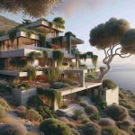 Generate a realistic high-definition image of an architectural masterpiece, which pays tribute to nature. The house is located on a hill (Lofos) in a Mediterranean setting, possibly reminiscent of Crete, with its unique design blending seamlessly with the natural landscape. Please include distinct features such as earth-toned walls, large glass windows, lush greenery surround, and a breathtaking view of the Aegean Sea. The overall structure should exude a sense of harmony and tranquility with nature.