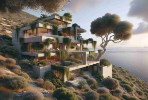 Generate a realistic high-definition image of an architectural masterpiece, which pays tribute to nature. The house is located on a hill (Lofos) in a Mediterranean setting, possibly reminiscent of Crete, with its unique design blending seamlessly with the natural landscape. Please include distinct features such as earth-toned walls, large glass windows, lush greenery surround, and a breathtaking view of the Aegean Sea. The overall structure should exude a sense of harmony and tranquility with nature.