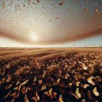 Generate a high-definition, realistic image of a spectacular moment captured by a drone. The photo shows the immense migration patterns of Monarch butterflies. The sky is filled with thousands of these majestic insects, their orange and black wings forming an intricate, delicate pattern against a clear sky. The perspective offers a wide view of the migration, resembling a soft, fluttering carpet of butterflies moving across the landscape. The composition of the photo gives an understanding of the sheer scale of this natural phenomenon.