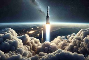 Create a high-definition, realistic depiction of a successful space launch by an unspecified company. The image should showcase the rocket ascending skyward, leaving behind a trail of smoke. At the peak of the rocket's journey, depict the gentle release of the technology payloads, referred to as communication satellites, into their intended orbital plane.