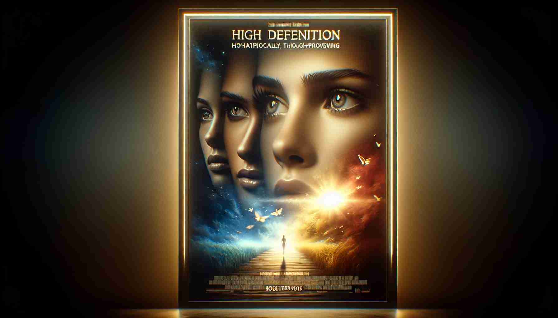 High definition image mimicking a realistic movie poster for a hypothetically controversial but captivating new film. The poster includes visually striking elements that implicitly suggest a deep, thought-provoking storyline, catching the viewers' attention and leaving them in a state of speechless awe.