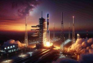 High-definition image capturing a riveting scene of a rocket launch scheduled for the next day. The rocket, tall and cylindrical, should be depicted on the launchpad with a fiery exhaust tail, indicating the starting of its engines. Surrounding the launchpad, infrastructure relevant to a rocket launch, like observation towers and fuel lines, should be shown. The sky should be showing the cusp of dawn with beautiful hues of oranges, reds, pinks, and purples intermingling to reflect the anticipation of the momentous event. The ambiance should buzz with the sheer excitement and anticipation of the launch event.