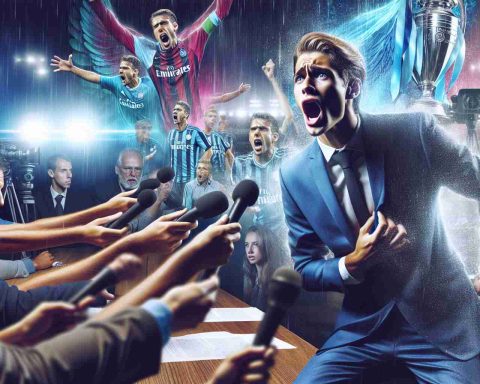 An evocative, high-definition scene conveying a shocking revelation: A rising star in the world of sports, possibly a soccer player, visibly emotional as they voice their frustration at their former club for supposedly holding them back in their career progression. The scene should vividly capture the mixture of determination and disappointment in the player's expression. The background should be a press room with reporters and microphones, symbolizing the public nature of the revelation.