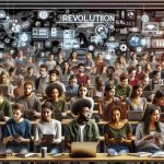 A hyper-realistic photograph representing revolution in communication among students. Showcase a diverse group of students from multiple descents including Caucasian, Hispanic, Black, Middle-Eastern, South Asian, and White, equally represented. The scene could be in a modern electronically equipped classroom or a common area. The primary focus should be on the students using various technological tools and platforms such as laptops, tablets, smartphones, digital whiteboards, and social media platforms for collaborative studies and discussions. Note the harmony, advanced technology, and equal representation in this cohesive learning environment.