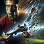 A realistic HD photo showcasing the revelation of a footballer's secret weapon, which may be a pair of specifically designed boots or a unique technique or training regimen that provides this player an edge in the game, depicted via a dramatic imagery.