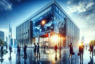 An HD photograph that reflects the concept of exploring financial potential. Picture a dynamic corporate setting symbolizing the 'Nova Star Corporation'. There should be a state-of-the-art office building glistening under the morning sky. The entrance is bustling with a diverse group of employees – a Caucasian male executive, a Black female in contemporary business attire, and a Middle-Eastern male analyzing the stock market on his tablet. A banner across the entrance exclaims, 'Exploring Financial Potential'. There's also a logo representing a nova star shining brightly, symbolizing innovation and ambition.