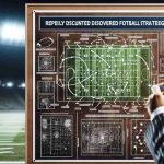 A detailed and high-definition picture displaying a bulletin board with diagrams and charts narrating the recently discovered football strategies. The scene includes complex arrows and lines on a large paper to represent the movement of players on the field and detailed explanations in text. The view should be arranged against a blurred background of a football field to imbibe a sports environment.