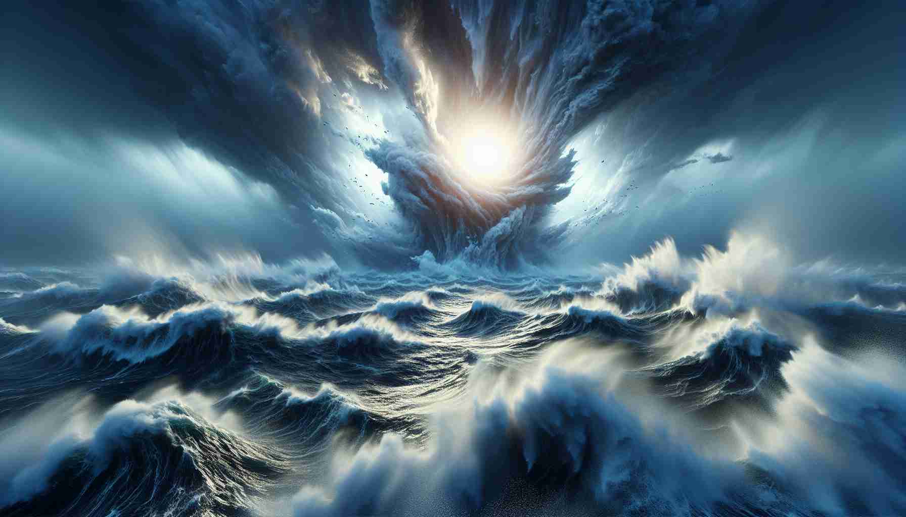 High definition, realistic image showcasing the fierce power of Mother Nature. This image should capture a transformative moment that emphasizes the awe-inspiring and raw strength of nature. It could depict intense weather phenomena, like a powerful storm, colossal waves, a majestic whirlwind or even a breathtakingly beautiful but dangerous volcanic eruption.