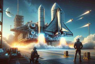 An ultra-high definition, realistic image capturing an exciting new chapter in the progress of a generic space exploration company's Starship test flight. Show a futuristic spacecraft on the launch pad, with thrusts of flame and smoke billowing from the engines. The azure sky suggests a perfect day for a test flight and engineers in the foreground are gazing at the ship with anticipation and hope. Portray the excitement of humankind's ongoing journey into the cosmos.