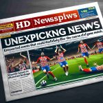 Generate an image depicting an HD newspaper headline revealing shocking news just before an important sports match. The front page should detail unexpected events that could significantly alter the course of the game, with impressive photographs and eye-catching sub-headlines. It's printed on high-quality glossy paper with crisp, clear text and a layout that draws attention to the breaking news.