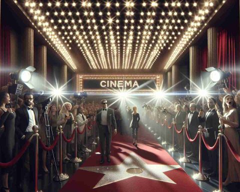 A high-definition image capturing the atmosphere of a cinema premiere, where unexpected revelations are causing a stir. Display the luxurious, Hollywood-style setting with the red carpet, twinkling spotlights, and paparazzi. Showcase some movie enthusiasts of varying genders and descents expressing shock and surprise as they unveil scandalous secrets. Please ensure to avoid references to specific real people or celebrities.