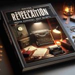 A realistic, high-definition image of the cover of a fictional book titled 'Shocking Revelation: Insider Exposes Deep Secrets'. The cover imagery suggests clandestine activities, featuring a dimly lit room, a desk with scattered documents, a vintage typewriter, and a glowing lamp. An open safe is in the background with mysterious shadows around it. Include elements of surprise and suspense to arouse intrigue.