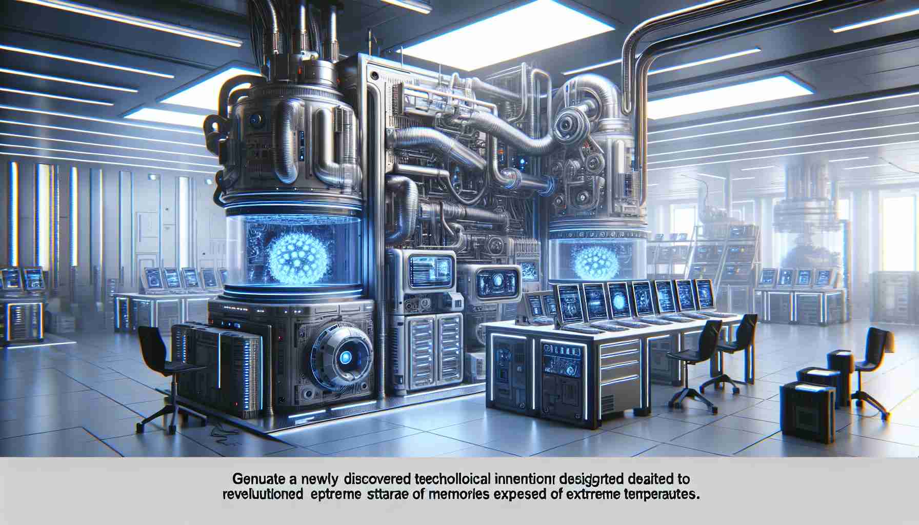 Generate an image depicting a newly discovered technological invention designed to revolutionize the storage of extreme temperature memories. It should appear as a realist HD photo. The setting can be a modern lab with complex, futuristic machinery tailored to manipulate, store, and access memories exposed to extreme temperatures.