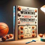 Realistic high-definition image of a book titled 'The Ultimate Guide to Winning the Unseen Basketball Tournament', illustrated with images of basketballs, a secret map of a tournament, and thrilling strategies for winning. Place the book on a wooden table lit by a warm table lamp to heighten the realism.