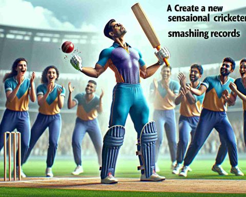 Create a high-definition, realistic image depicting a new sensational cricketer, who has demonstrated an unprecedented performance, smashing records. This cricketer should be seen celebrating on the pitch, surrounded by teammates. To portray diversity, make the cricketer of South Asian descent and female.