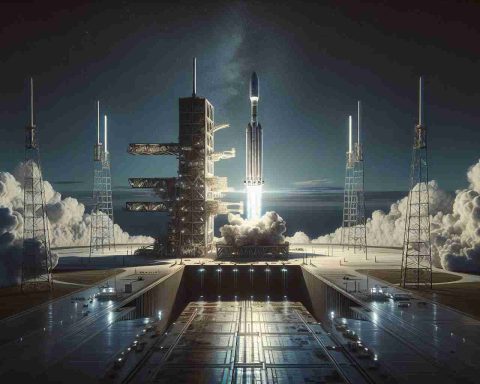 A high-definition depiction of an important, undisclosed event being revealed: the presentation of an historic launch by a private space exploration company. The image features the stunningly complex launchpad, an impressive, futuristic rocket poised for ascent, and a sky filled with anticipation. Implicating anticipation and excitement, the environment reflects the magnitude of the technological advancement.