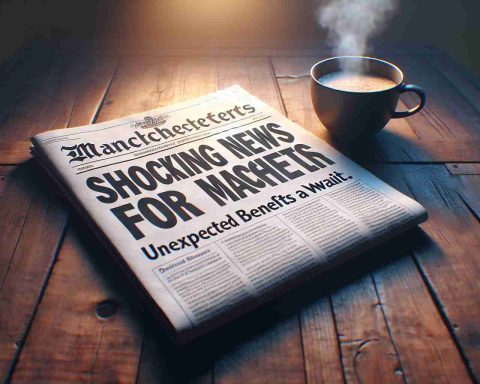 A hyper-realistic, high-definition image depicting a newspaper headline that says, 'Shocking News for Manchester Residents: Unexpected Benefits Await You'. The newspaper should be spread on a wooden table with a steaming cup of coffee nearby. The lighting should signify early morning, adding dramatic effect to the riveting headlines. Please ensure the newspaper is realistic and detailed, exhibiting characteristics of traditional print journalism.